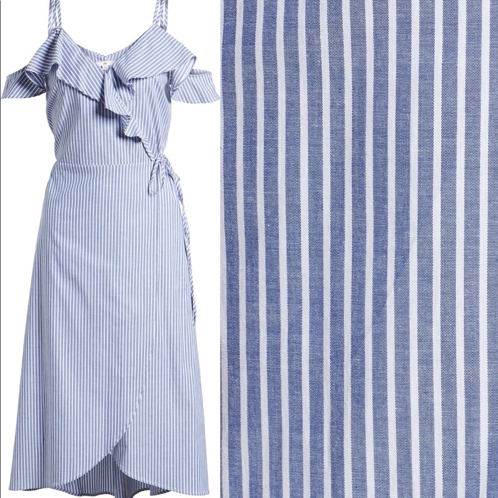 ❌sold - Blue white stripes ruffles wrap dress - Picture 2 of 6